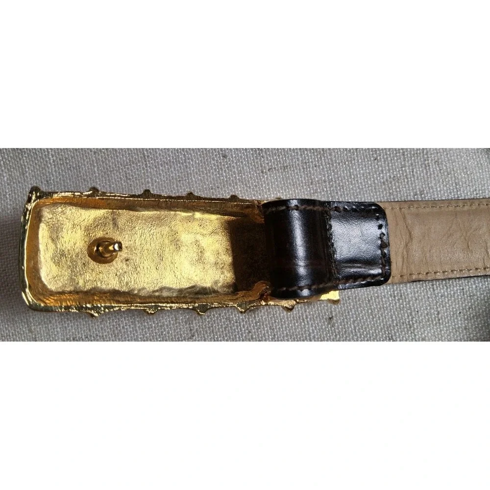Vintage Anne Klein Calderon #8095 Medium BROWN Leather Belt 80's  Gold Front